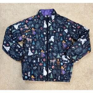 Disney Frozen 2 Full Zip Navy Blue Puffer Jacket Anna Elsa Olaf Kids Size 7-8